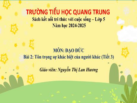 Bài giảng Đạo đức 5 (Kết nối tri thức) - Bài 2: Tôn trọng sự khác biệt của người khác (Tiết 3) - Năm học 2024-2025 - Nguyễn Thị Lan Hương